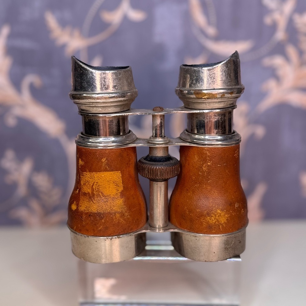 Antique Estate Brown Leather and Metal Opera Binoculars Made in France - Picture 6 of 13